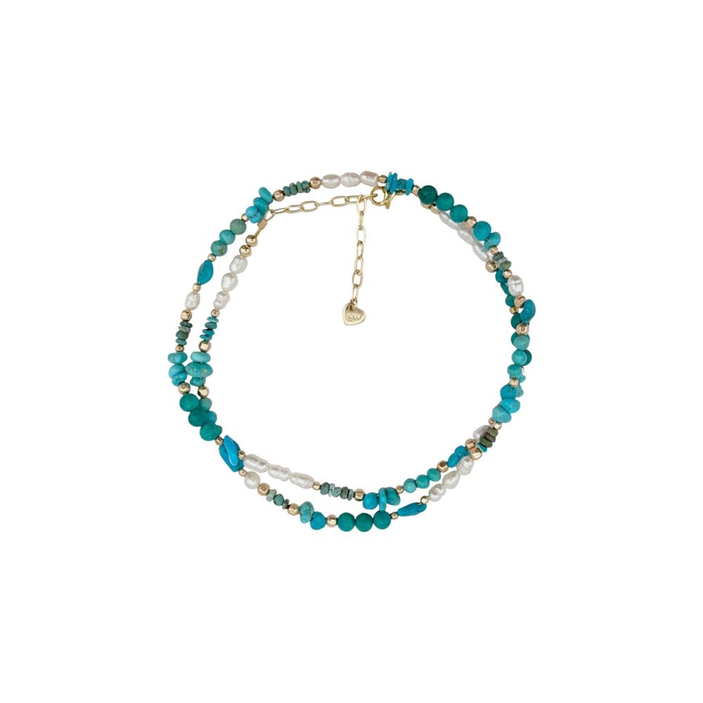 THE SILVER WREN Beaded Turquoise and Pearl Necklace